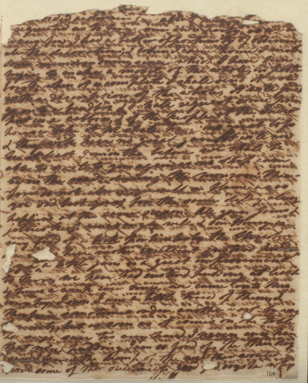 Letter with blurred handwriting in brown ink on beige paper.