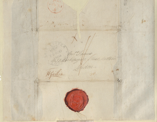 Cover of a handwritten letter with wax seal